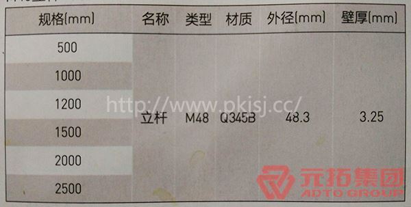 盘扣式脚手架立杆规格 盘扣式脚手架立杆规格